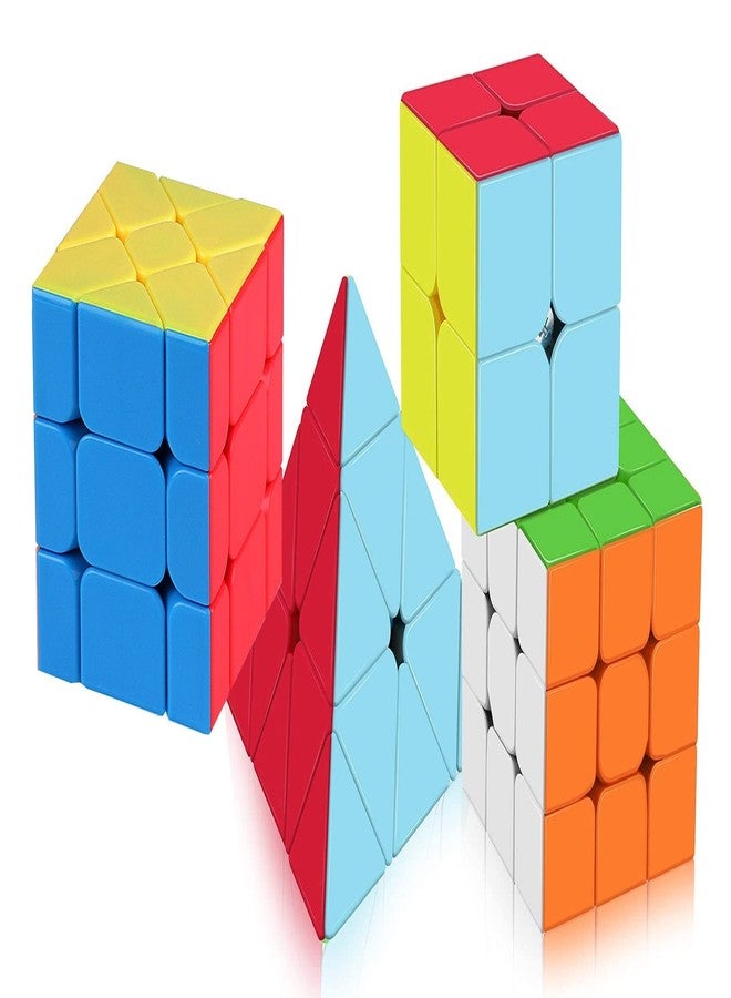 Authfort Speed Cube Set Fisher Stickerless Magic Cube Set of 2x2x2 3x3x3 Pyramid Frosted Puzzle Cube Combo Pack of 4 (4 Pieces) - Image 1